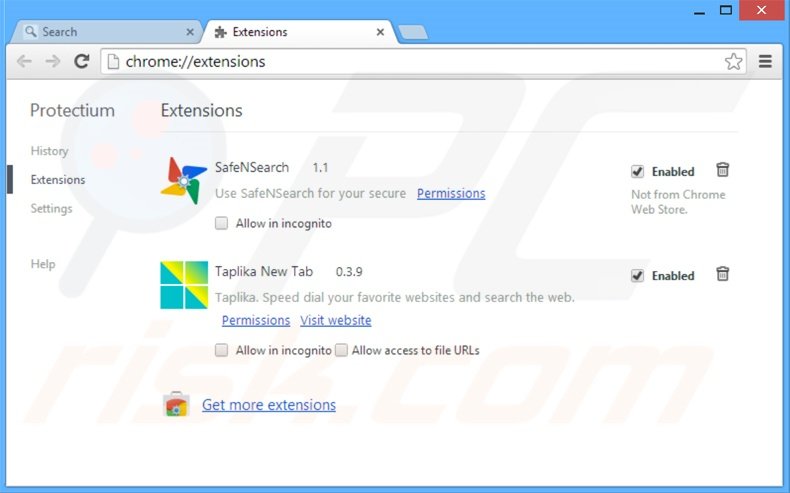 Verwijder aan safebrowsesearch.com gerelateerde Google Chrome extensies