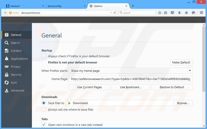 Verwijder de safebrowsesearch.com startpagina uit Mozilla Firefox