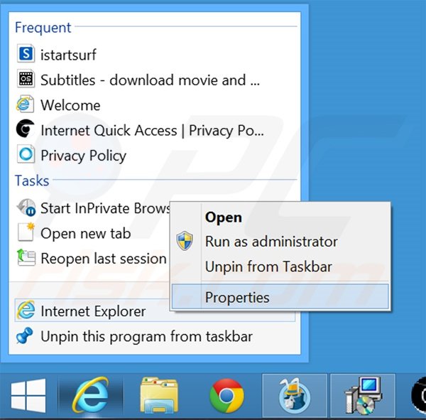 Verwijder safebrowsesearch.com als doel van de Internet Explorer snelkoppeling stap 1