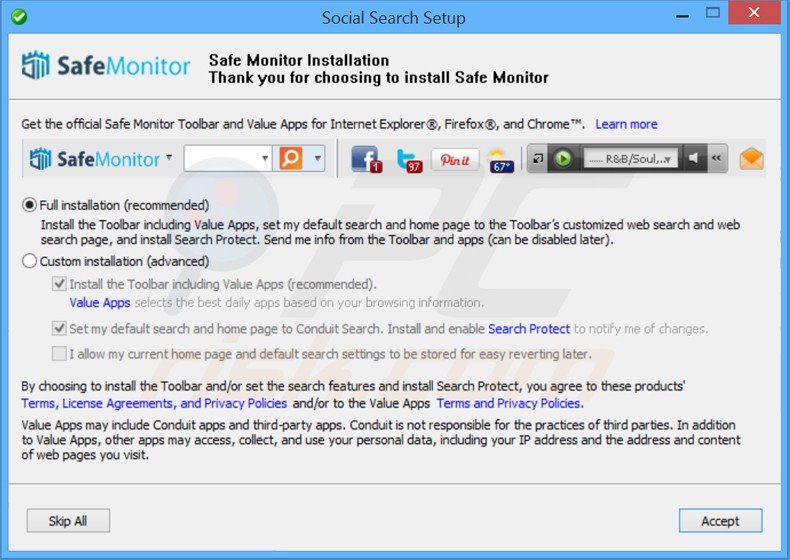 safemonitor adware installer configuratie