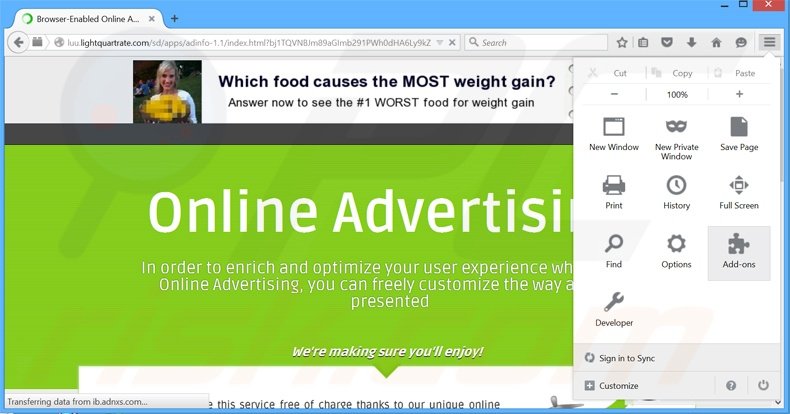 Verwijder de adblocker advertenties uit Mozilla Firefox stap 1