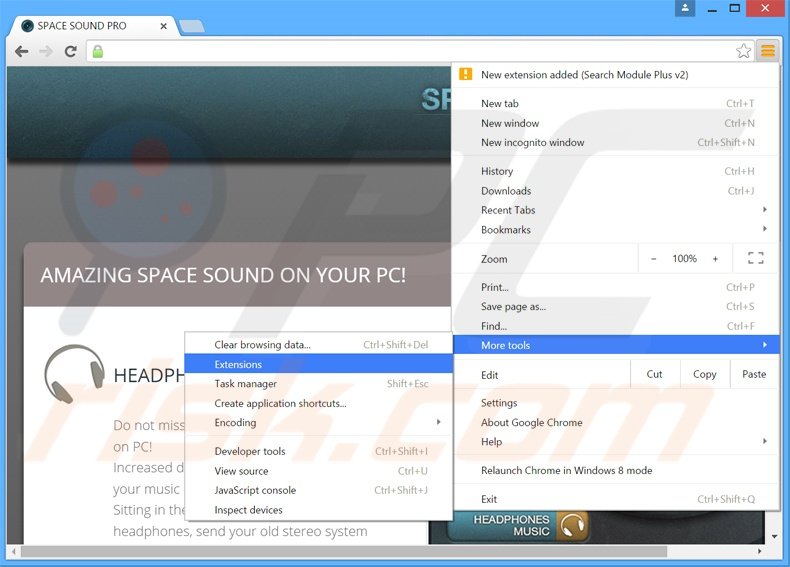 Verwijder de SpaceSoundPro advertenties uit Google Chrome stap 1