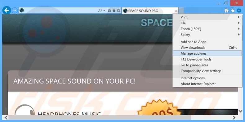 Verwijder de SpaceSoundPro advertenties uit Internet Explorer stap 1