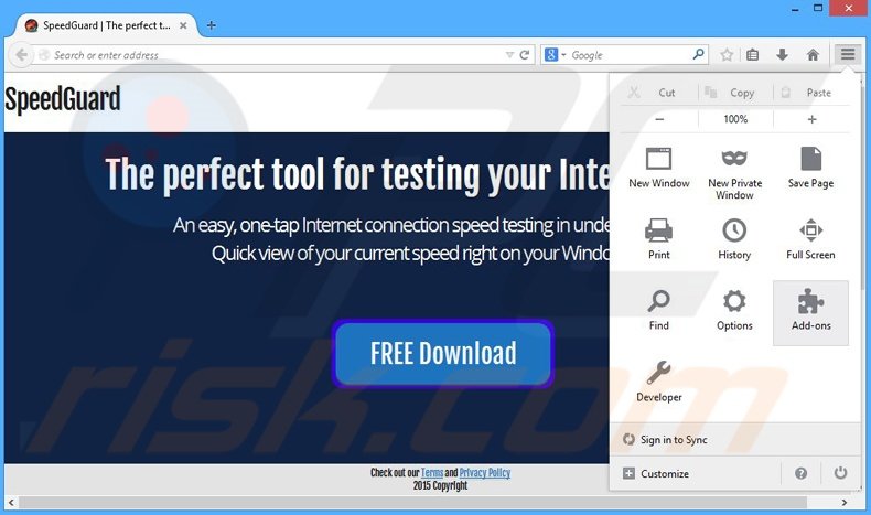 Verwijder de SpeedGuard advertenties uit Mozilla Firefox stap 1