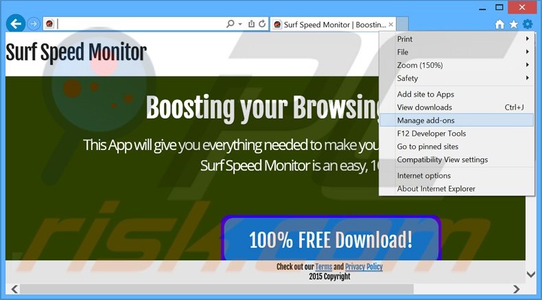 Verwijder de Surf Speed Monitor advertenties uit Internet Explorer stap 1