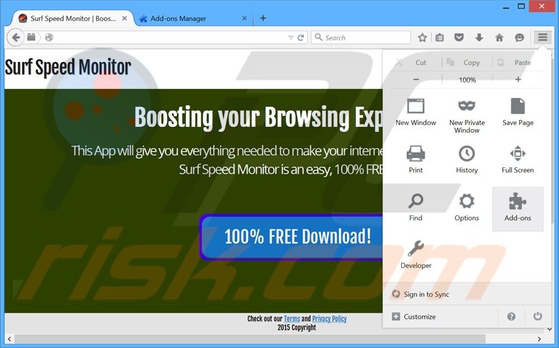 Verwijder de Surf Speed Monitor advertenties uit Mozilla Firefox stap 1