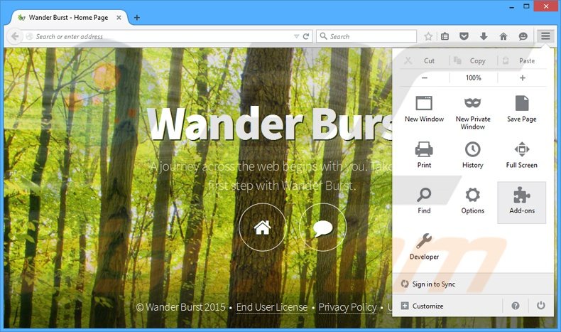 Verwijder de Wander Burst advertenties uit Mozilla Firefox stap 1