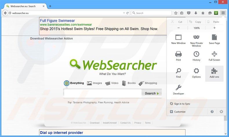 Verwijder WebSearcher advertenties uit Mozilla Firefox stap 1