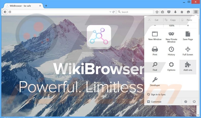 Verwijder de WikiBrowser advertenties uit Mozilla Firefox stap 1