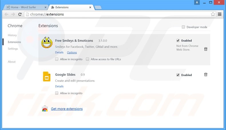 Verwijder de Word Surfer advertenties uit Google Chrome stap 2