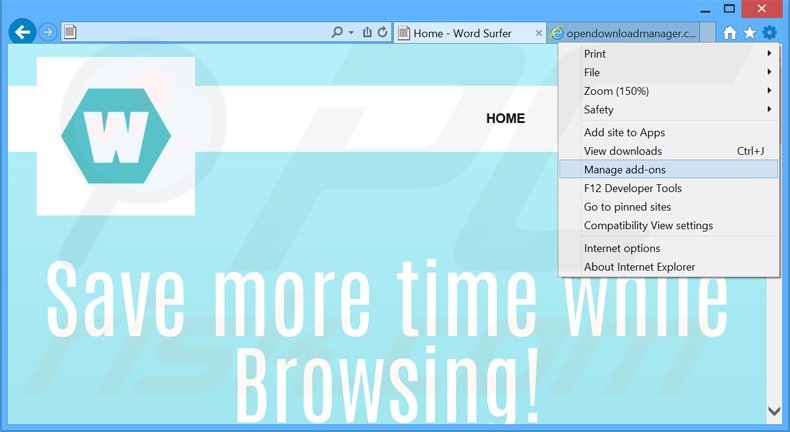 Verwijder de Word Surfer advertenties uit Internet Explorer stap 1