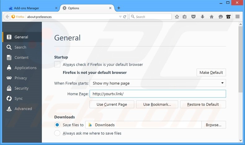 Verwijder yourtv.link als startpagina in Mozilla Firefox