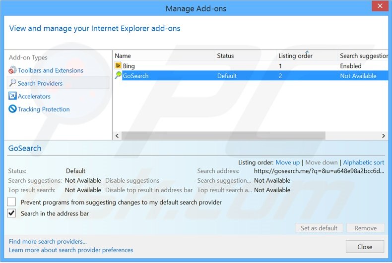 Verwijder zwiiky.com als standaard zoekmachine in Internet Explorer 
