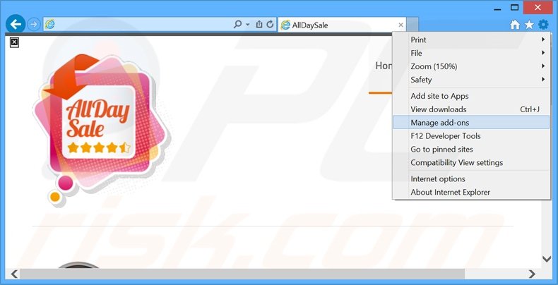 Verwijder de AllDaySale advertenties uit Internet Explorer stap 1