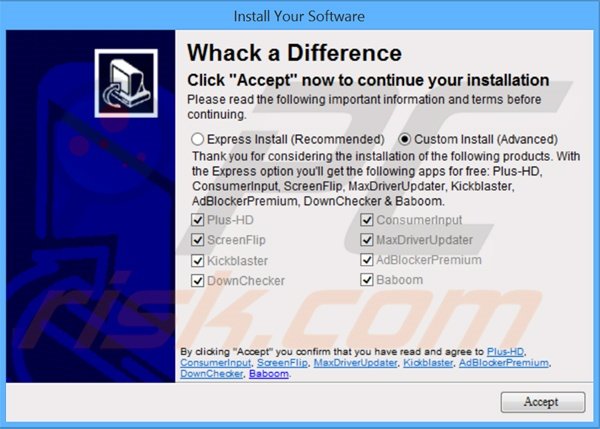 Misleidende software installer die de baboom.audio browser hijacker verspreidt