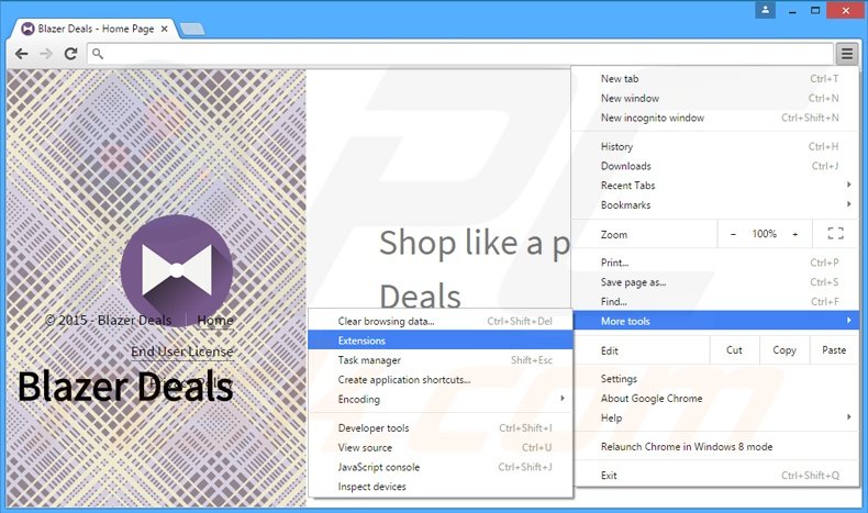 Verwijder de Blazer Deals advertenties uit Google Chrome stap 1