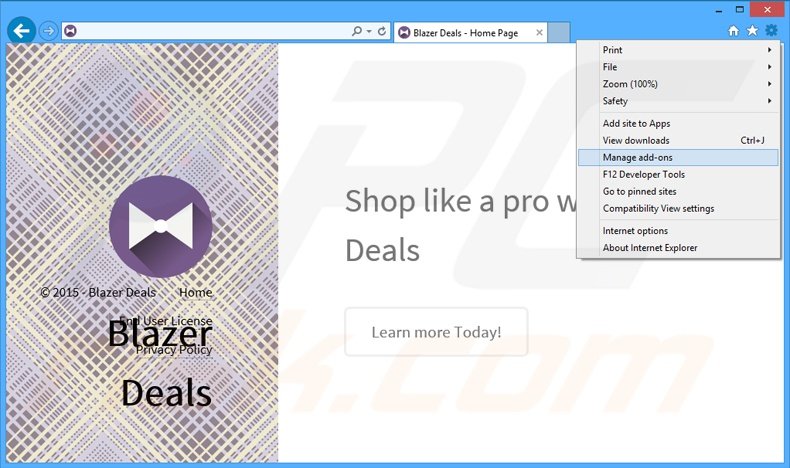Verwijder de Blazer Deals advertenties uit Internet Explorer stap 1