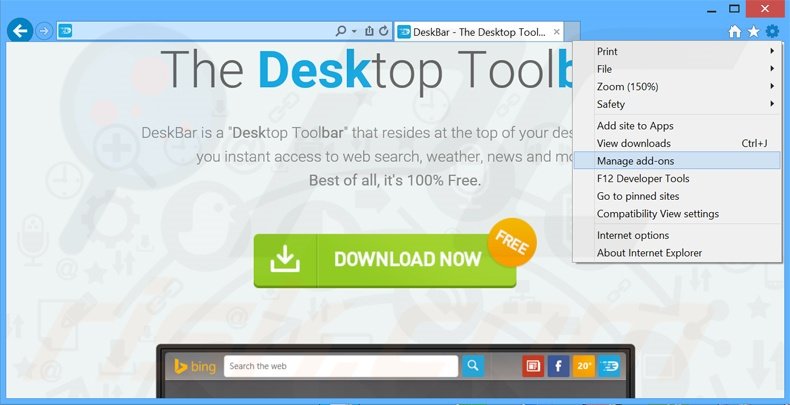 Verwijder de DeskBar advertenties uit Internet Explorer stap 1