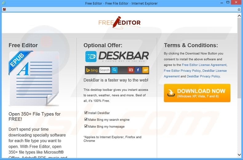 Website gebruikt voor de promotie van de DeskBar adware werkbalk