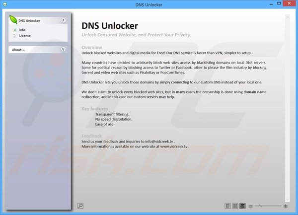 Schermafbeelding van de misleidende DNS Keeper adware applicatie