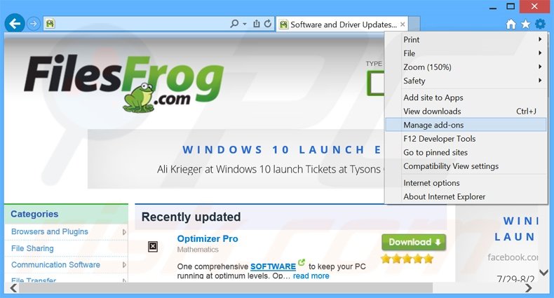 Verwijder de FilesFrog advertenties uit Internet Explorer stap 1