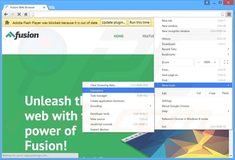 Verwijder de Fusion Browser advertenties uit Google Chrome stap 1