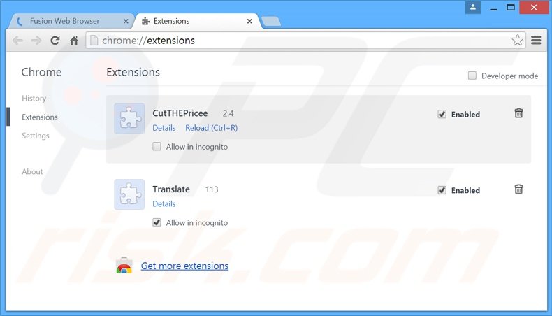 Verwijder de Fusion Browser advertenties uit Google Chrome stap 2