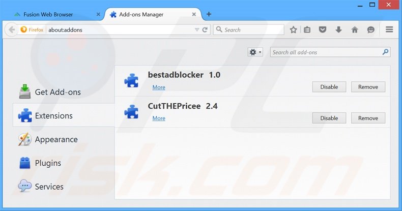 Verwjider de Fusion Browser advertenties uit Mozilla Firefox stap 2