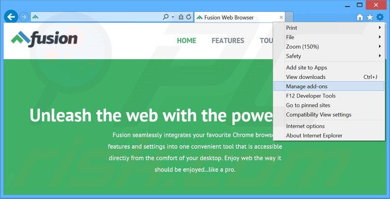 Verwijder de Fusion Browser advertenties uit Internet Explorer stap 1