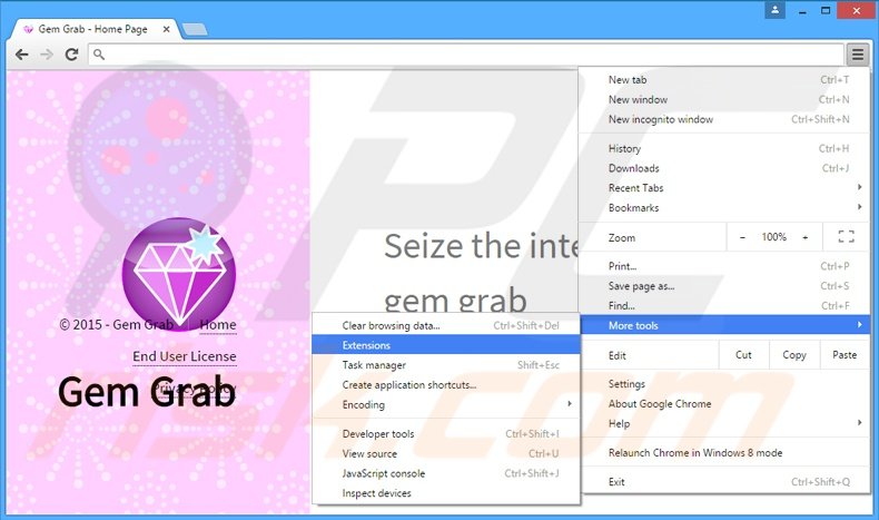 Verwijder de Gem Grab  advertenties uit Google Chrome stap 1