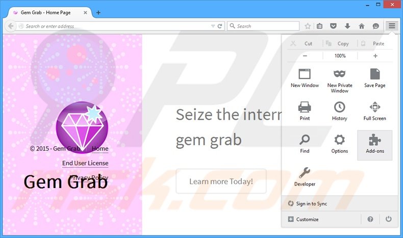 Verwijder de Gem Grab advertenties uit Mozilla Firefox stap 1