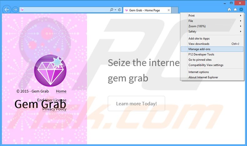 Verwijder de Gem Grab advertenties uit Internet Explorer stap 1