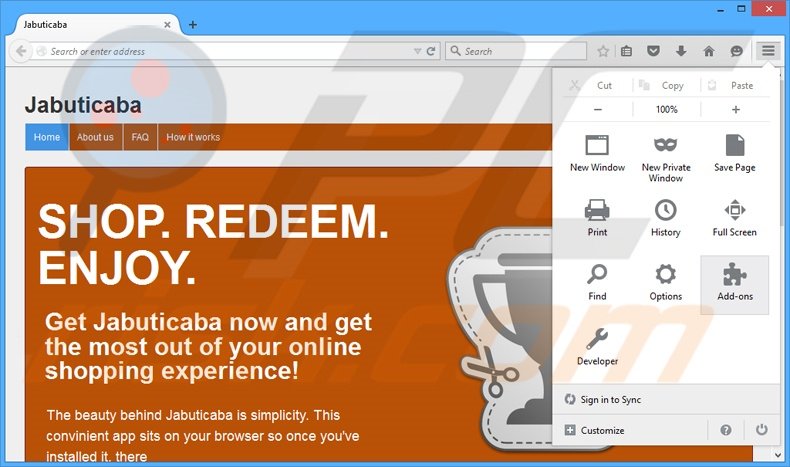 Verwijder de Jabuticaba advertenties uit Mozilla Firefox stap 1