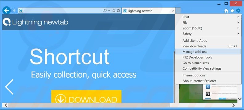 Verwokder de Lightning newtab advertenties uit Internet Explorer stap 1