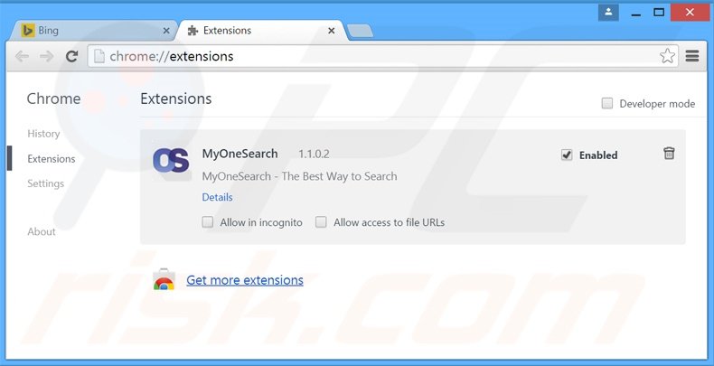 Verwijder de aan MyOneSearch.net gerelateerde Google Chrome extensies