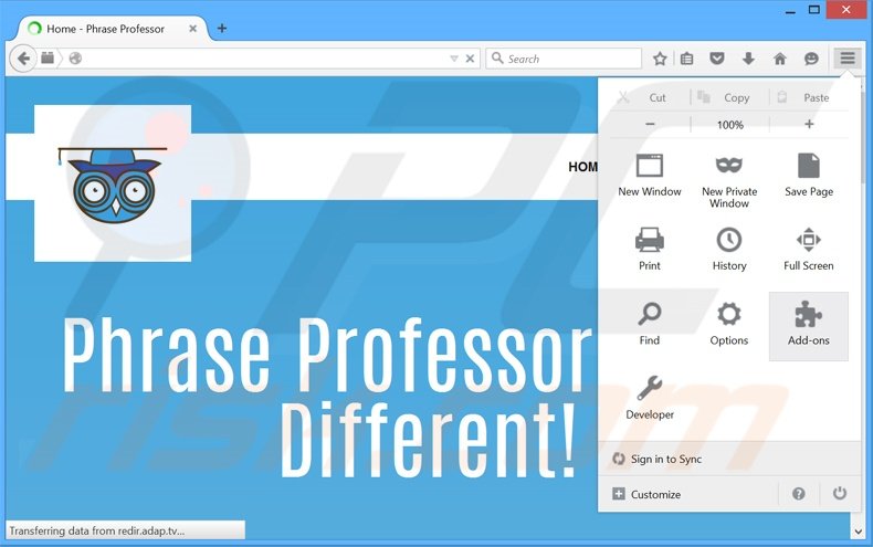 Verwijder de PhraseProfessor advertenties uit Mozilla Firefox stap 1