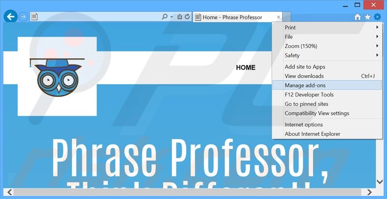 Verwijder de PhraseProfessor advertenties uit Internet Explorer stap 1
