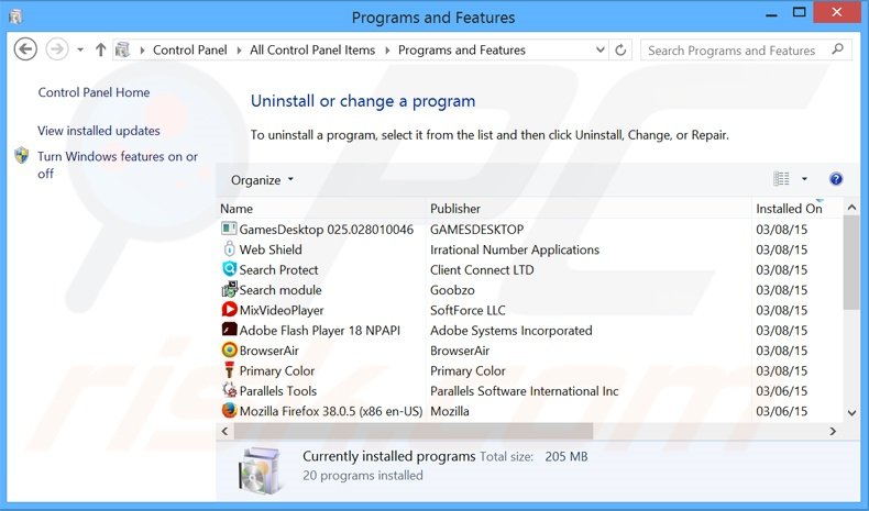 PhraseProfessor adware via het Controle Paneel