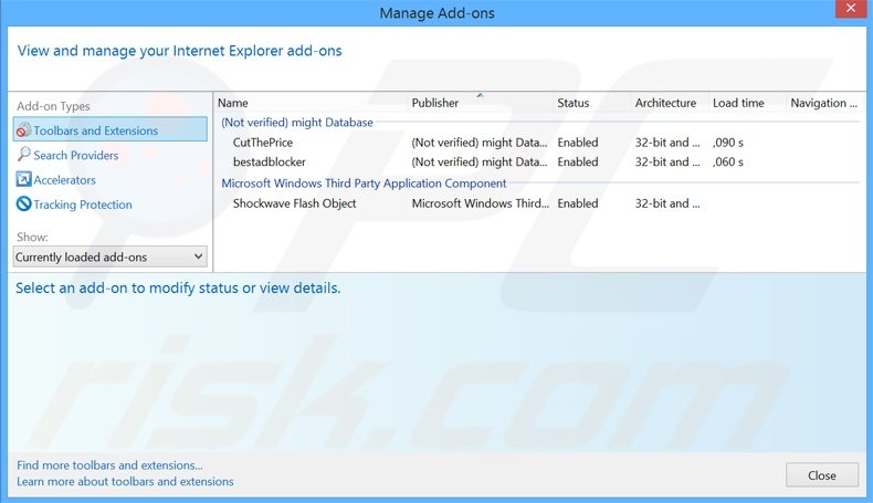 Removing Playthru Player ads from Internet Explorer step 1