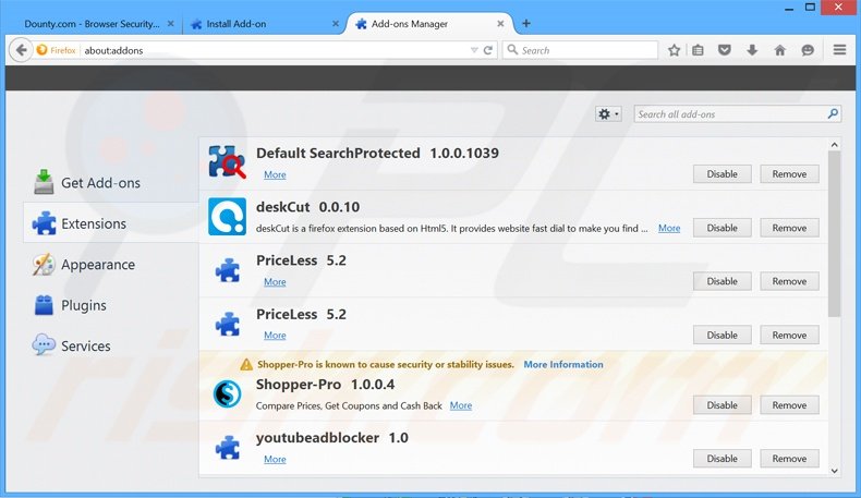 Verwijder plusnetwork.com gerelateerde Mozilla Firefox extensies