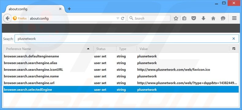 Verwijder plusnetwork.com als standaard zoekmachine in Mozilla Firefox