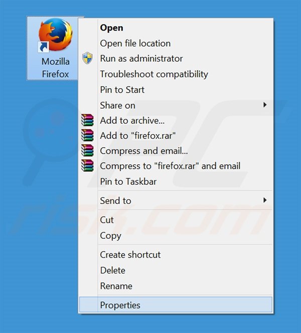 Verwijder search.protectedio.com als doel van de Mozilla Firefox snelkoppeling stap 1