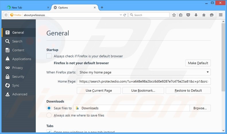 Verwijder search.protectedio.com als startpagina in Mozilla Firefox