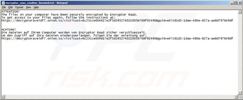 RaaS ransomware maakt een tekstbestand op de desktop