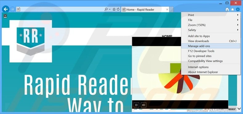 Verwijder de RapidReader advertenties uit Internet Explorer stap 1