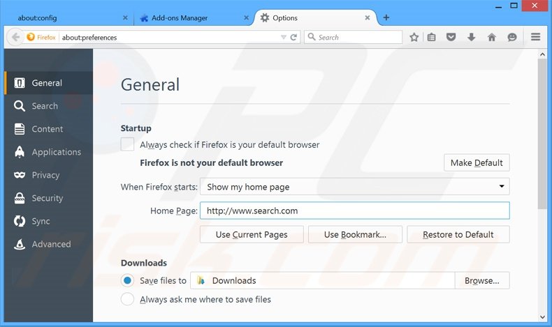 Verwijder search.com als startpagina in Mozilla Firefox