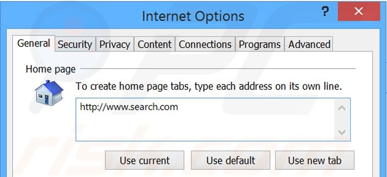 Verwijder search.com als startpagina in Internet Explorer