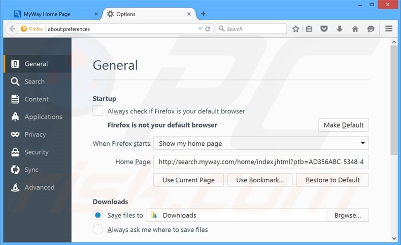 Verwijder search.myway.com als startpagina in Mozilla Firefox