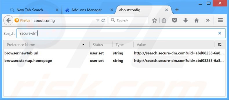 Verwijder search.secure-dm.com als standaard zoekmachine in Mozilla Firefox 