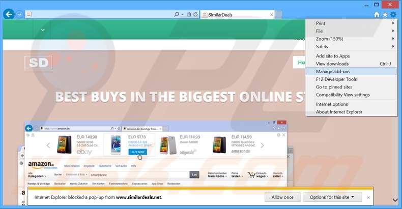 Verwijder de SimilarDeals advertenties uit Internet Explorer stap 1